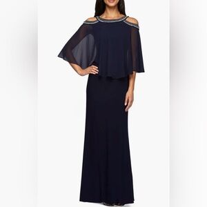 Alex Evenings Embellished Cold Shoulder Popover Formal Gown